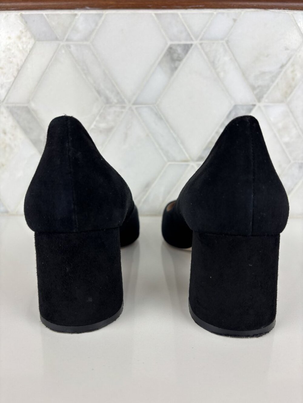 10 LK Bennett Sally Square Toe Pump Heel Court Black Leather Suede Block Heel - Picture 8 of 14